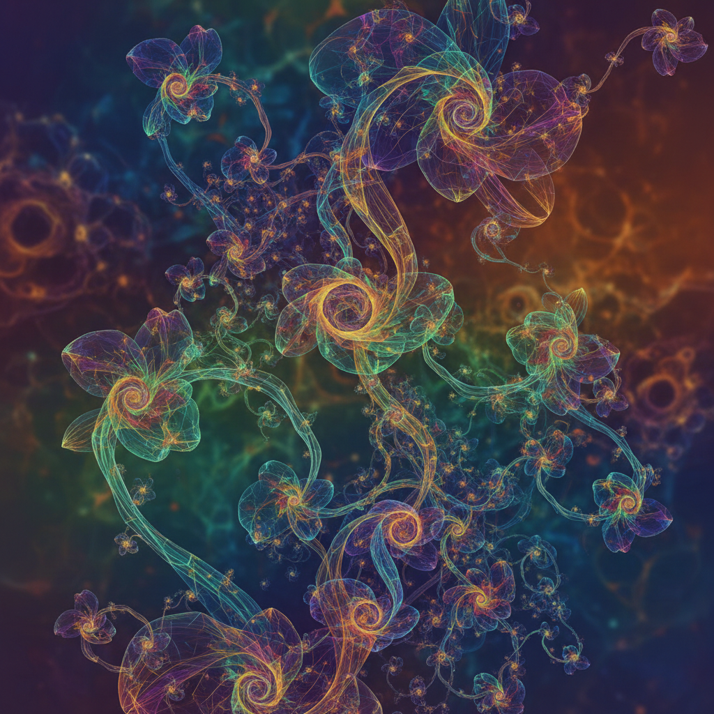 Abstract glowing geometric shapes on deep black background, neon gold and violet light, cinematic darkness