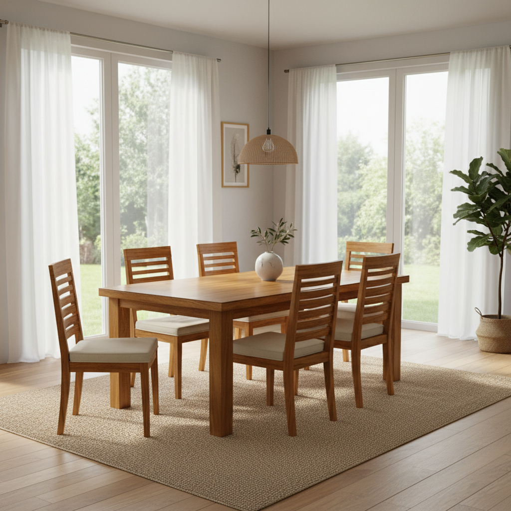 6-Seater Dining Table — Spacious 6-seater dining table crafted from seasoned hardwoo