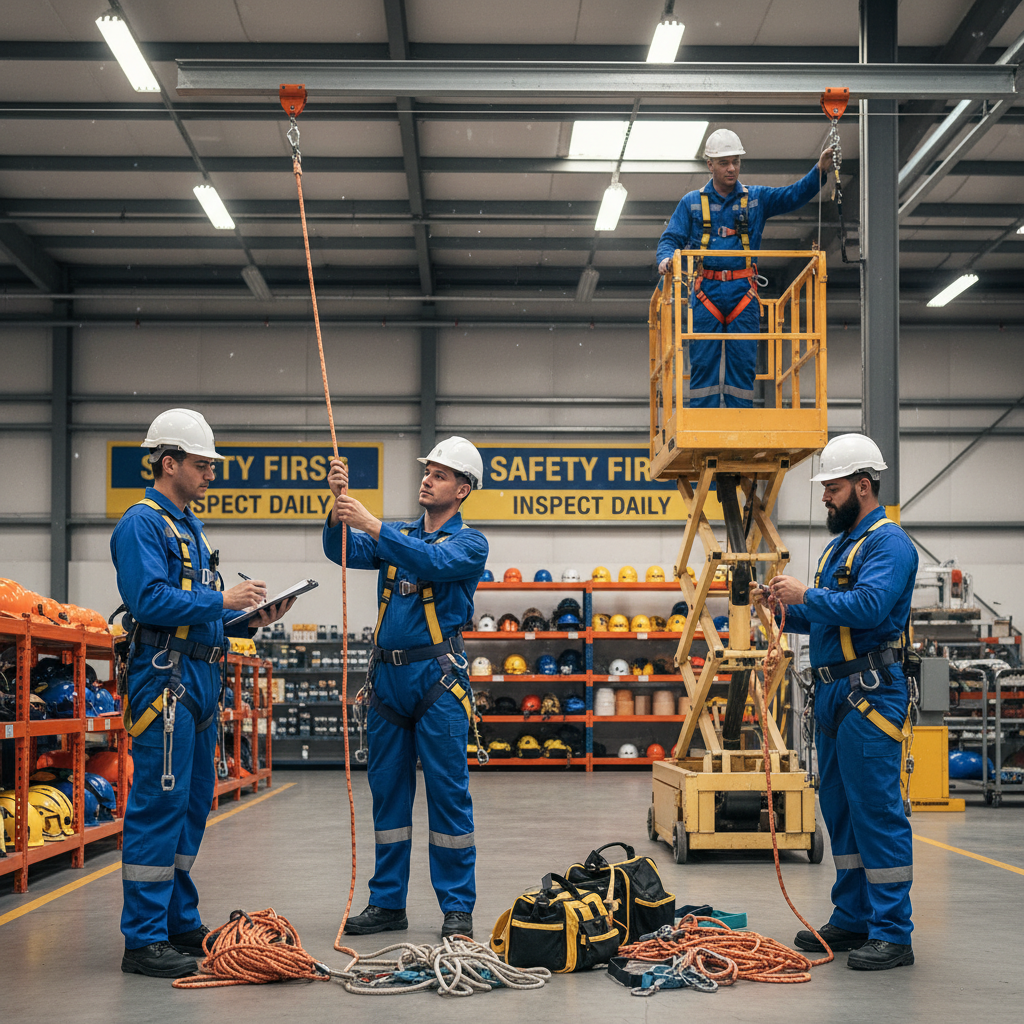Safety professional in full PPE equipment inspecting industrial site, dim warehouse lighting, dark steel background