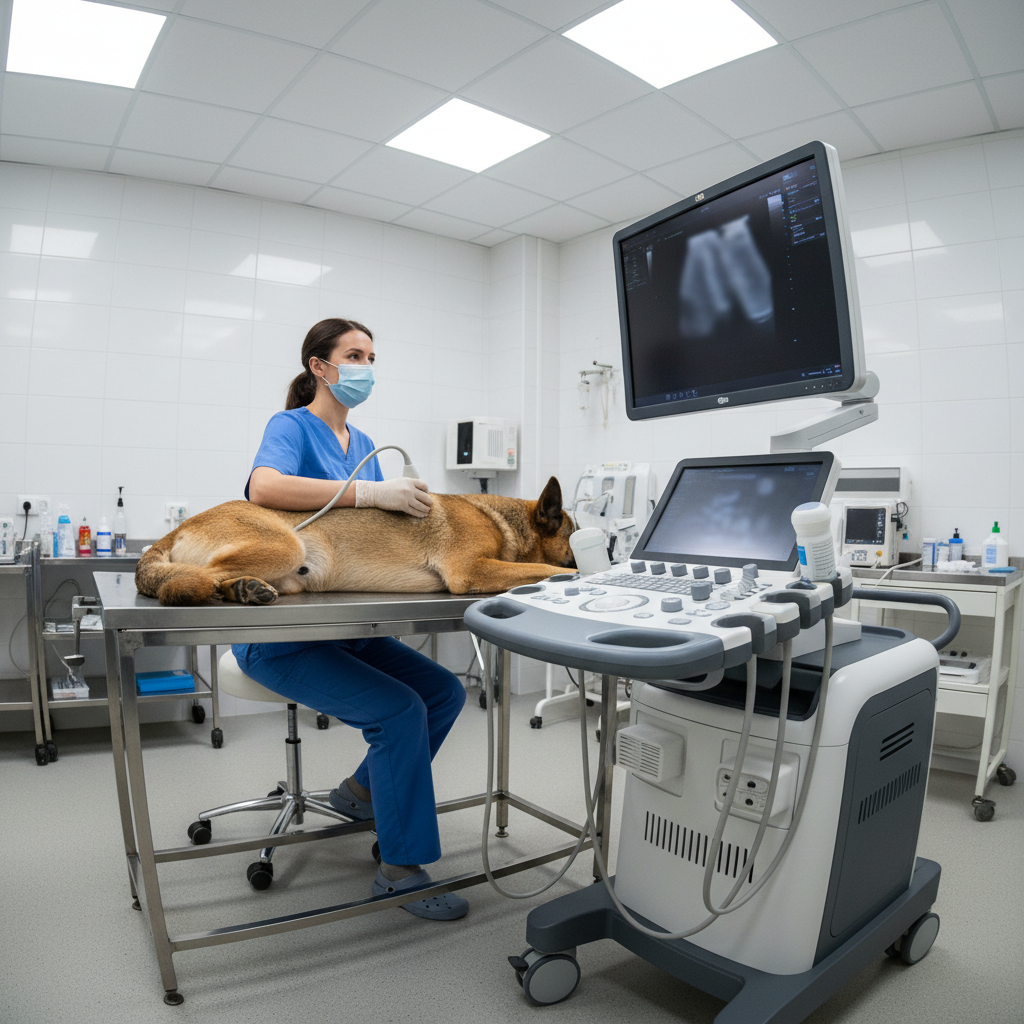 Ultrasound imaging equipment being used in a medical examination