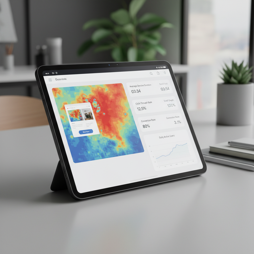 Small business owner reviewing analytics on tablet in retail store setting