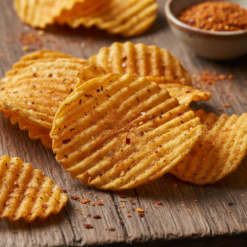 Seasoned Chips — Classic thick-cut chips seasoned with our secret spice mix. Crispy outside, fluffy inside.