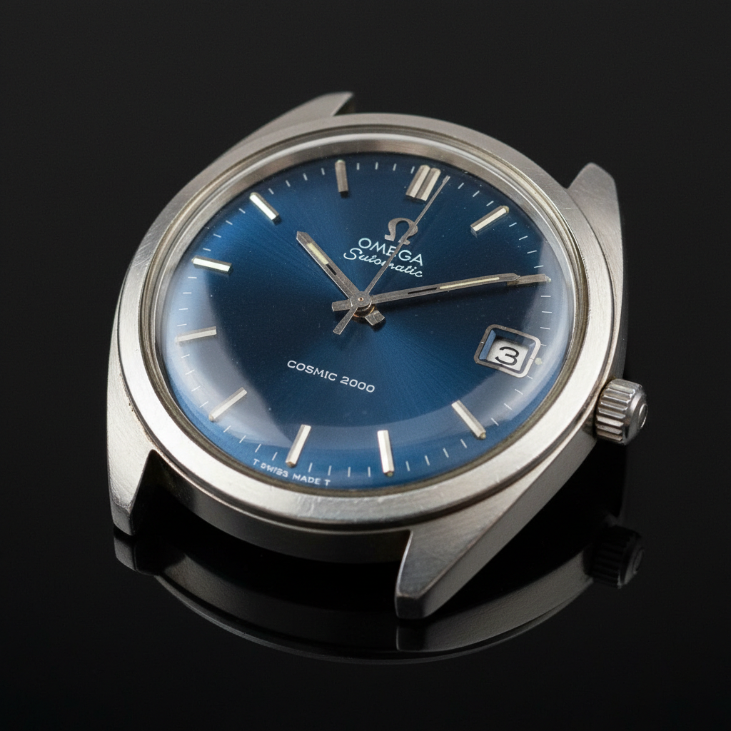 Omega Seamaster Cosmic 2000 from 1974 with sunburst dial in deep blue