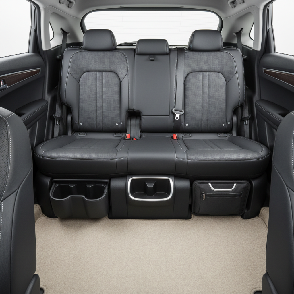 Dark grey velvet car seat covers with contrast stitching fitted on front and rear car seats