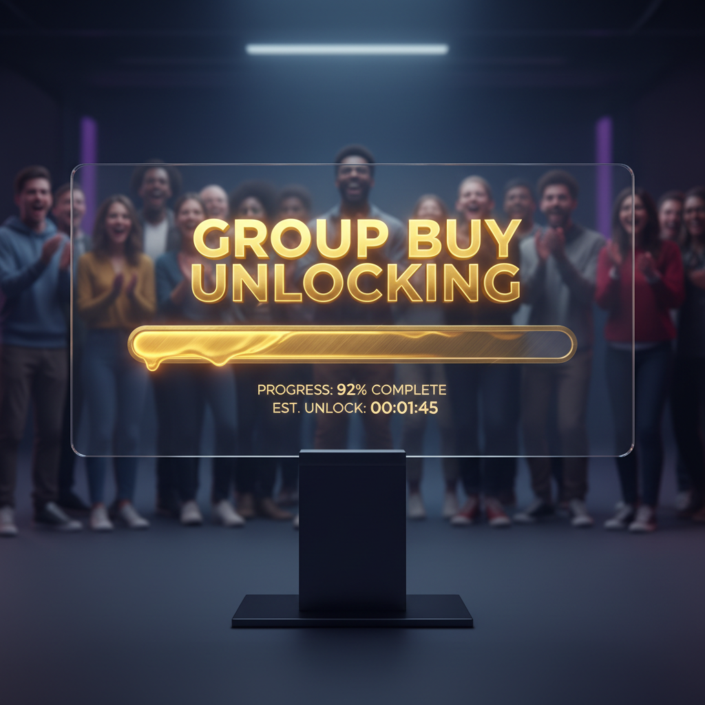 Gold progress bar filling on screen showing group buy unlocking