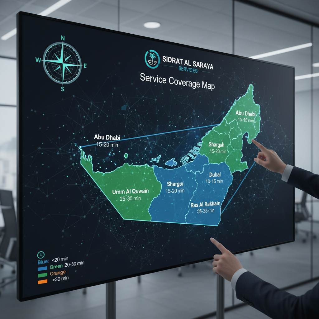 Interactive map showing FrostAir HVAC service coverage across Saudi Arabia and Middle East with marked service locations in major cities