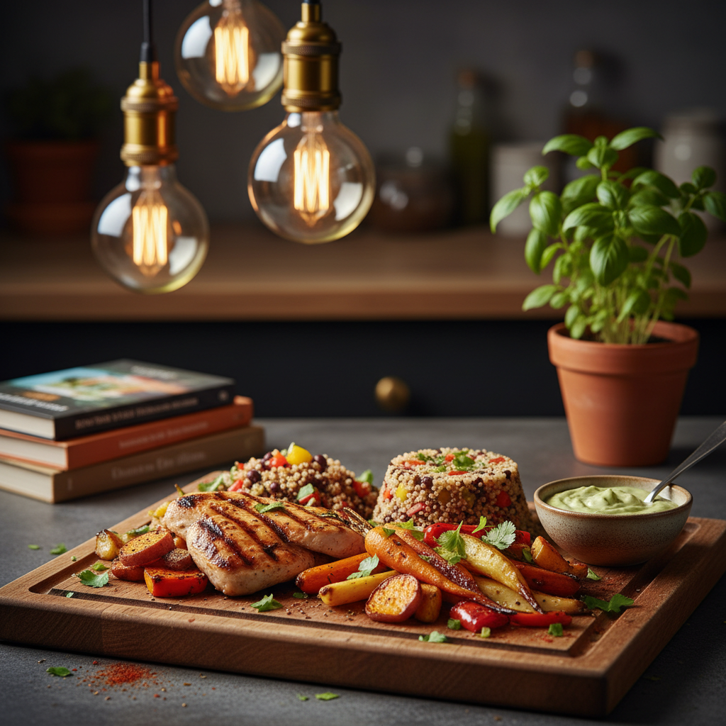 Student food photography with warm tungsten kitchen lighting