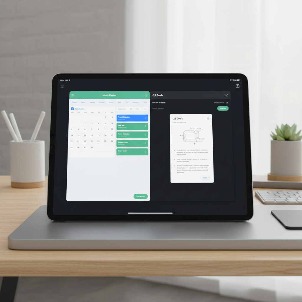 iPad Pro 12.9 inch M2 silver in landscape mode showing productivity app