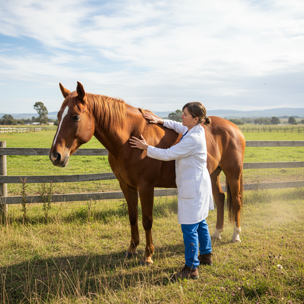 Veterinarian examining a horse