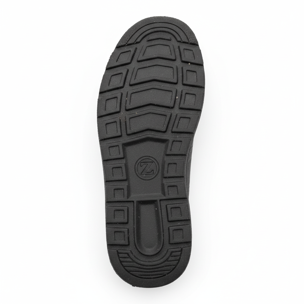 Black rubber sneaker sole with geometric tread pattern