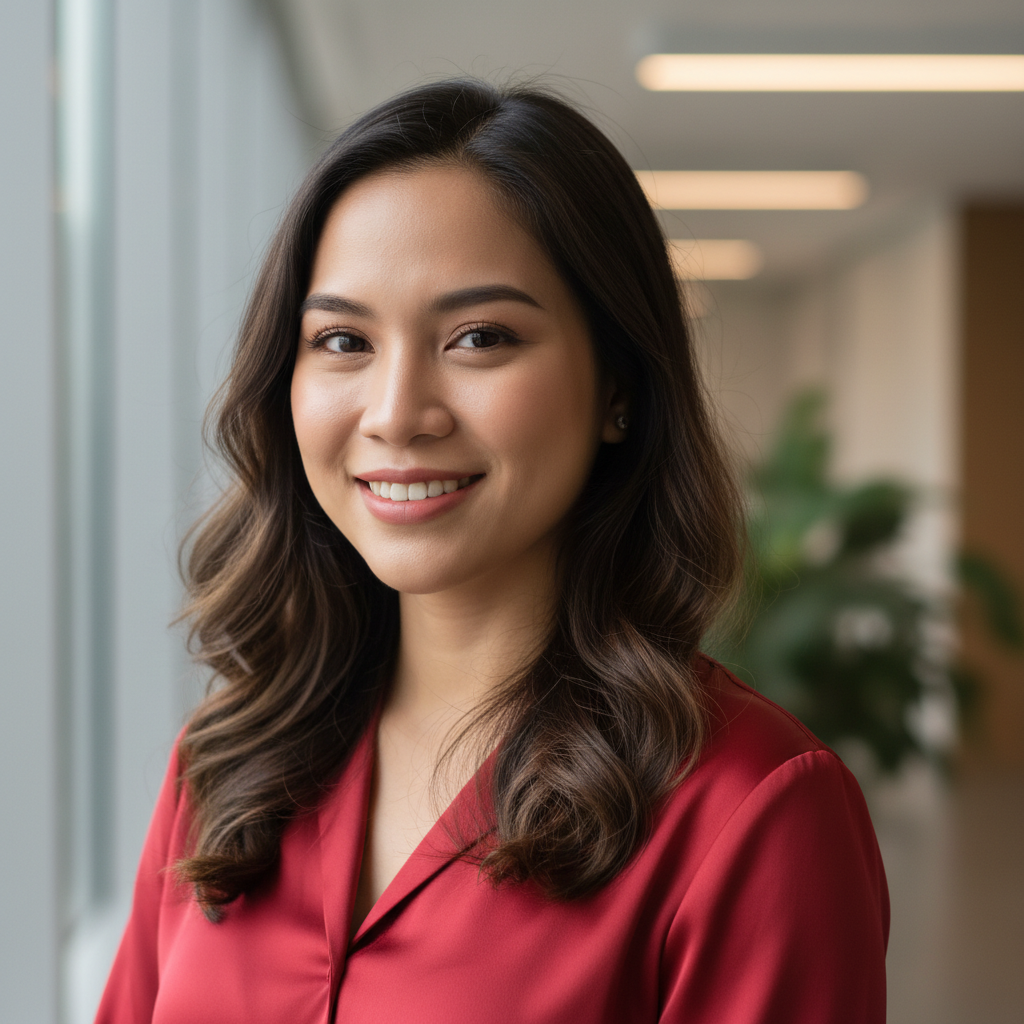 Filipino professional woman smiling confidently in office attire