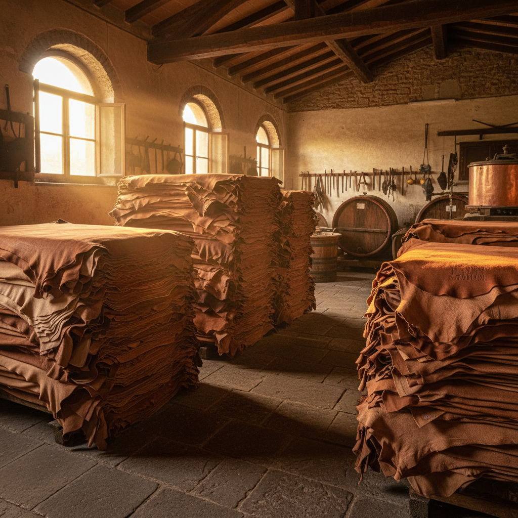 AMIRAL handmade leather atelier tote bag in full-grain vegetable tanned leather, warm studio light