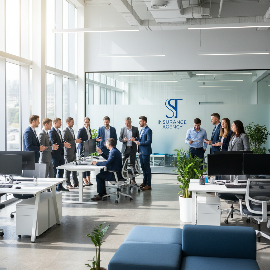 Professional insurance team at St Insurance Agency office in Pittsfield Massachusetts in a bright modern workspace