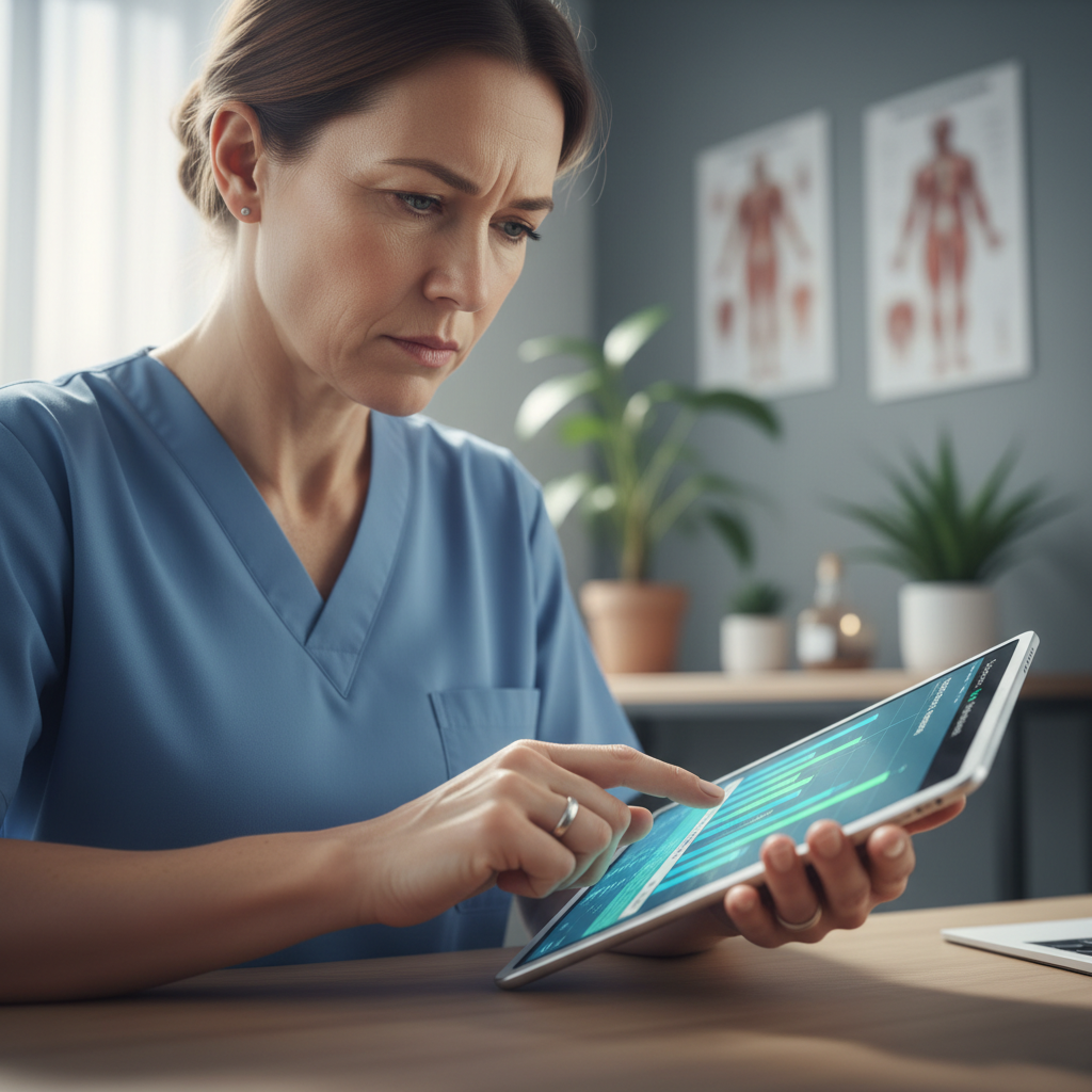 Pulmonologist reviewing patient data on a tablet showing COPD monitoring dashboard