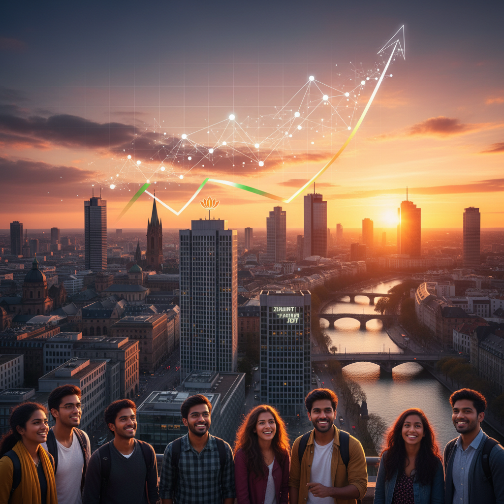 German city skyline representing Ausbildung career opportunities for Indian students