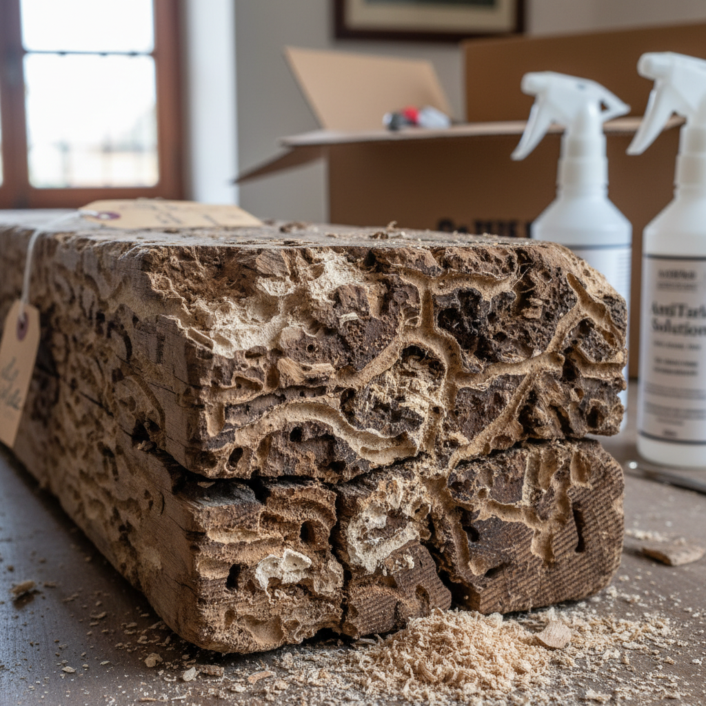 Legno antico danneggiato dai tarli prima del trattamento AntiTarlo professionale