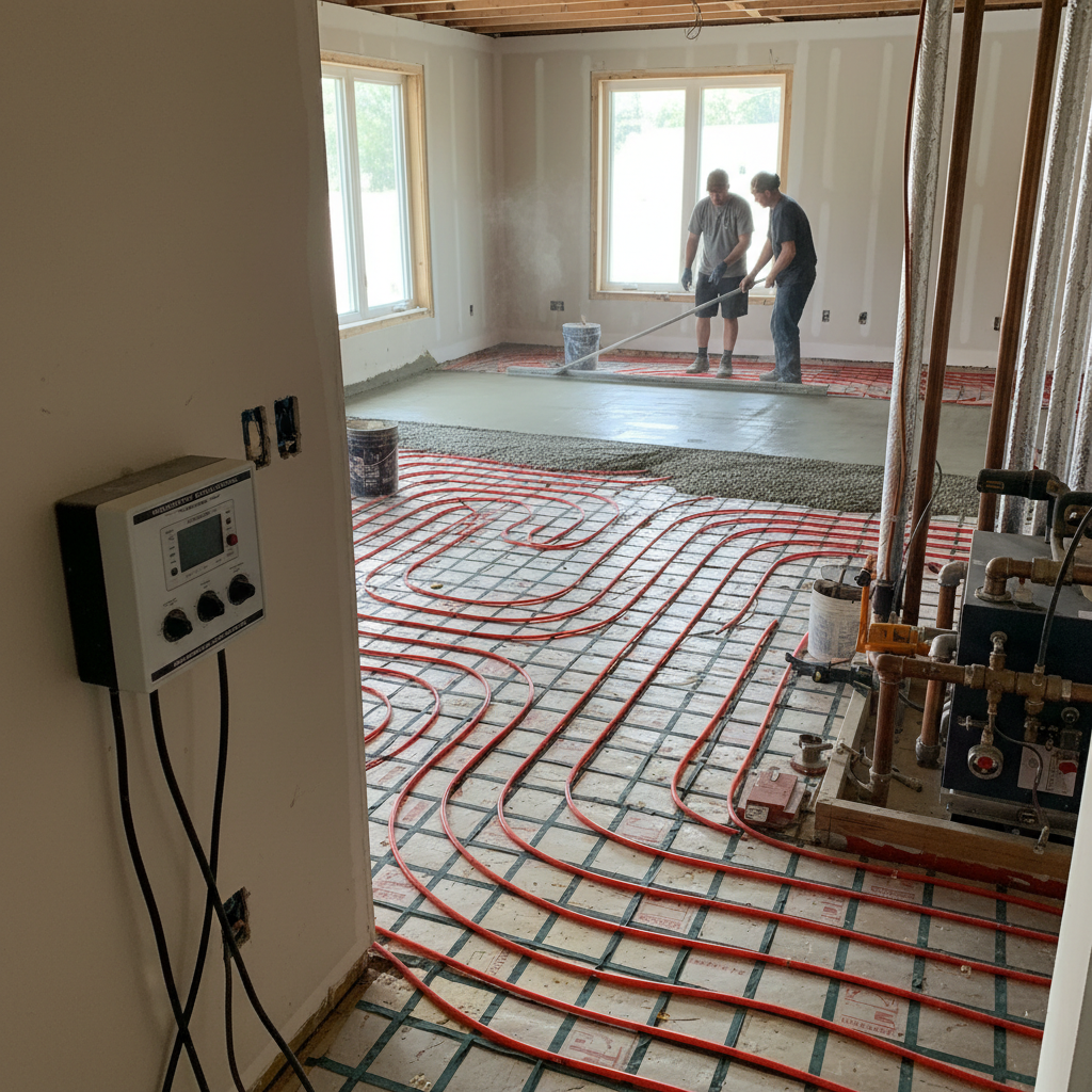 Sistema de calefacción radiante por suelo en reforma integral con control termostático de alta eficiencia