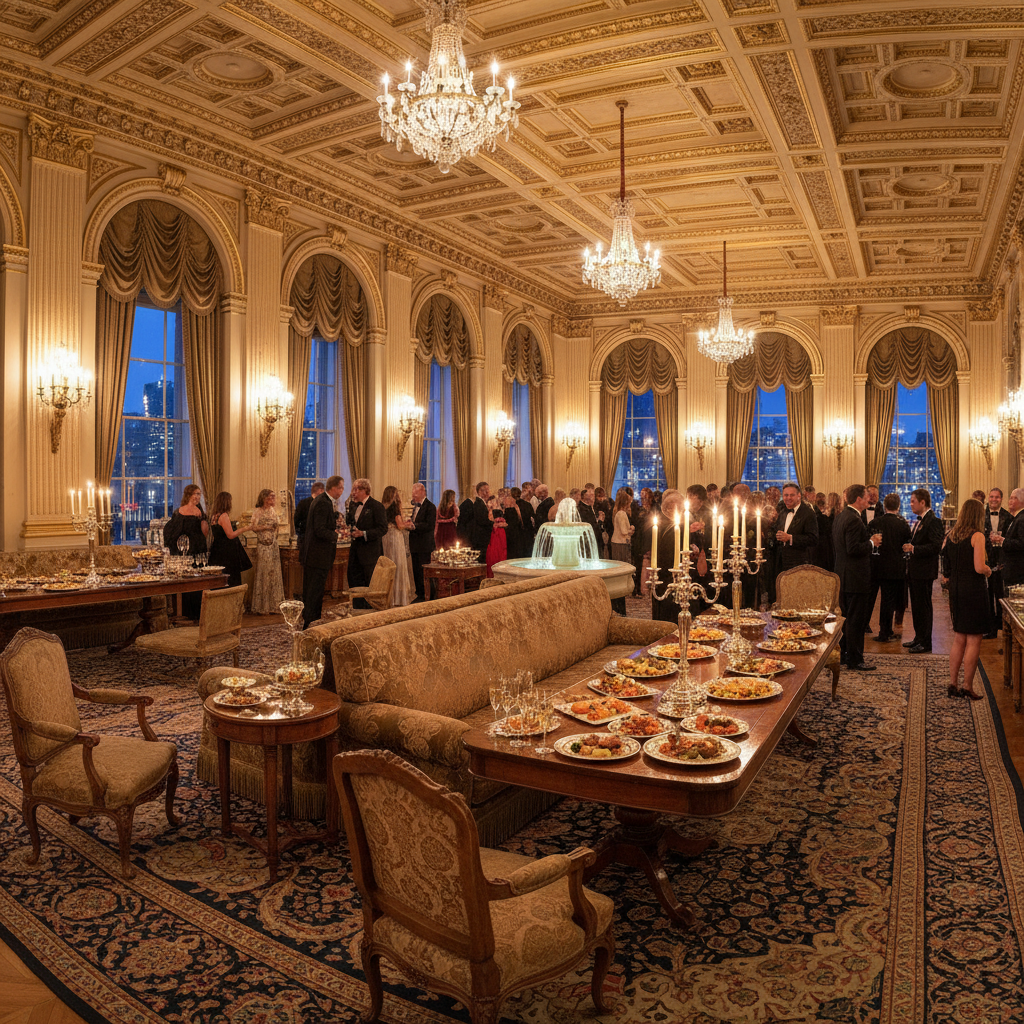 Luxury venue interior with elegant chandeliers