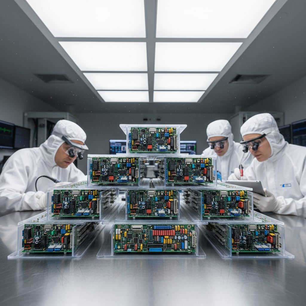 Multiple PCB boards stacked for quality inspection