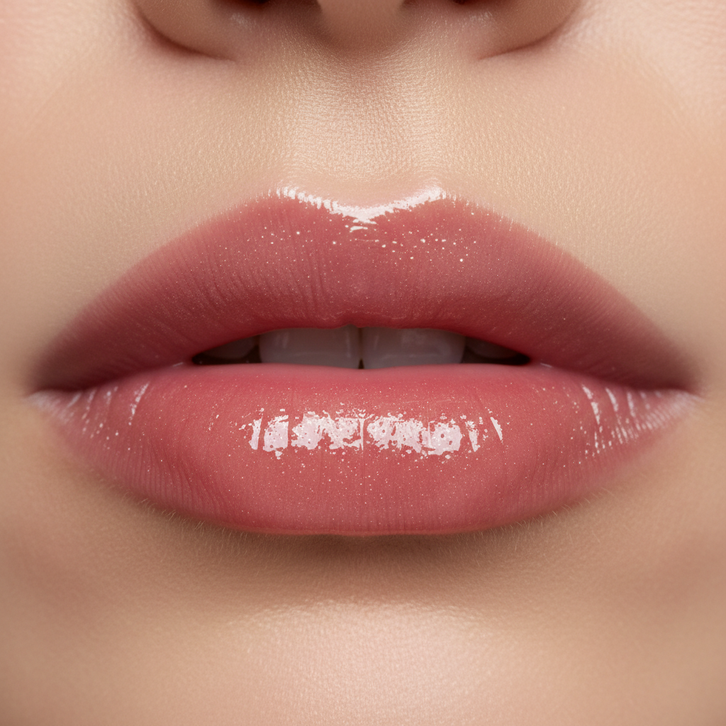 Beautiful defined rosy lips after semi-permanent lip blush treatment