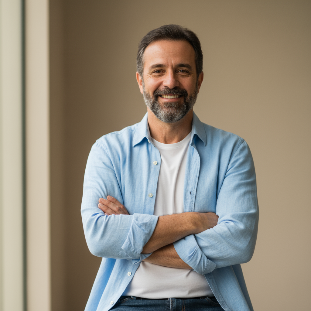 Hombre chileno de mediana edad con sonrisa amigable