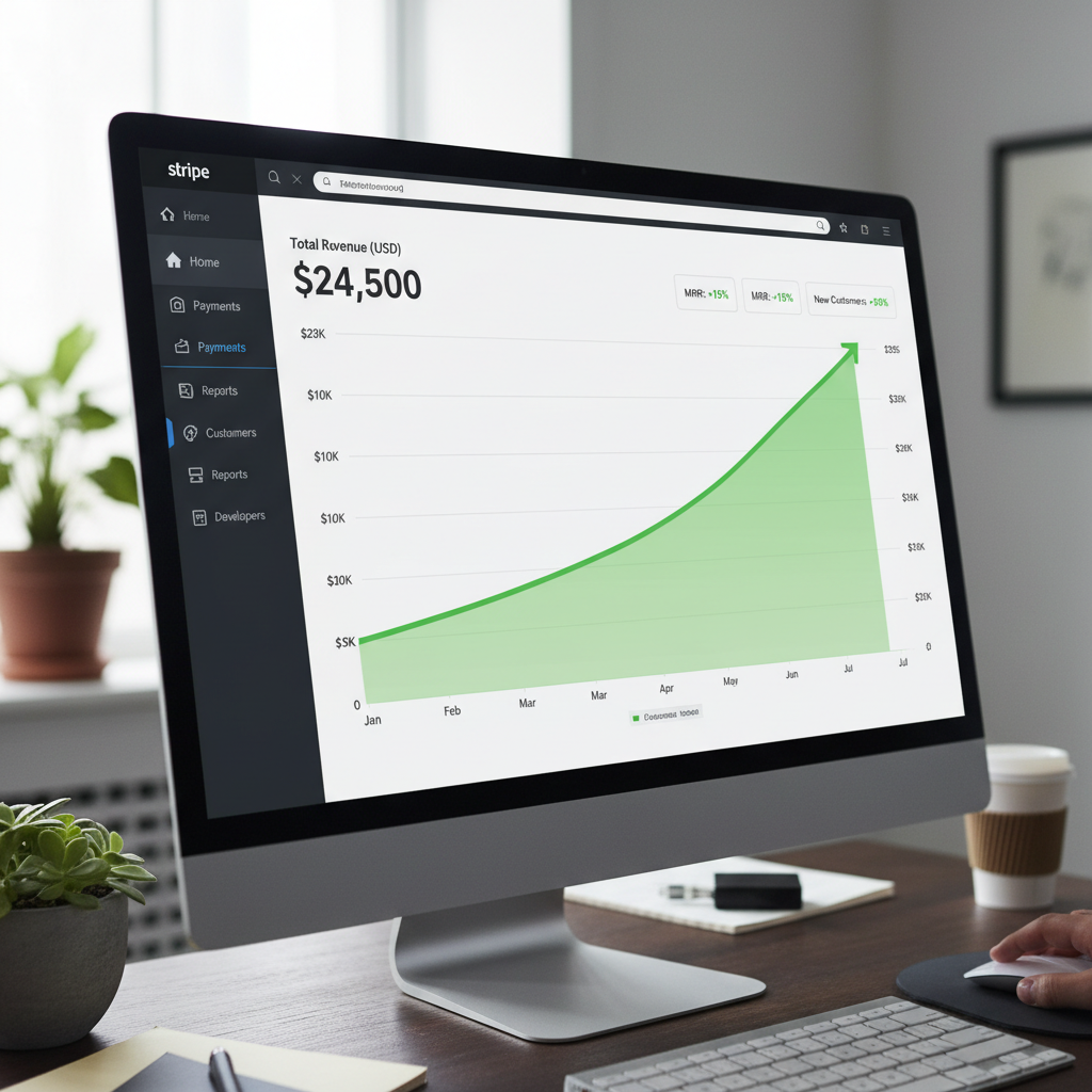 Stripe dashboard showing revenue chart with upward trend
