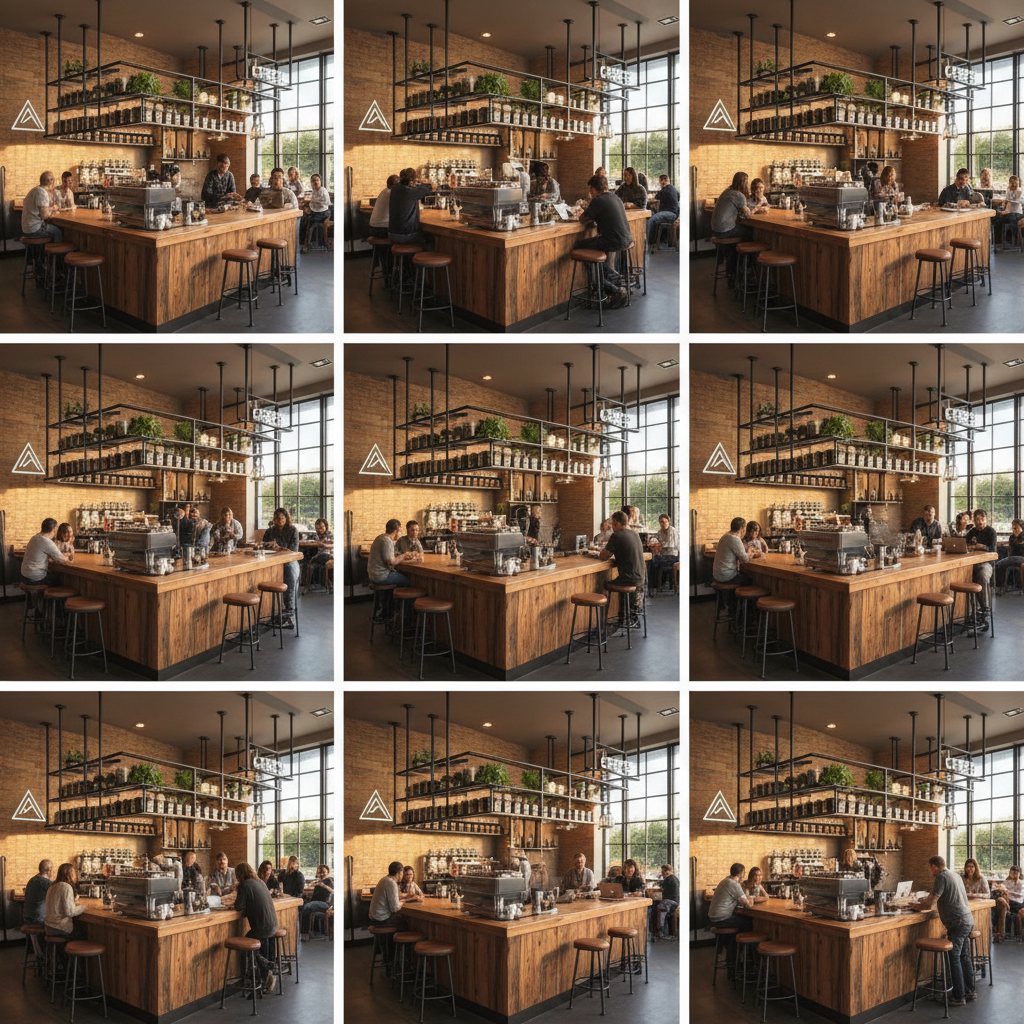 Shopfit franchise rollout for Crest Coffee — 15 locations, reclaimed timber counter, blackened steel fixtures