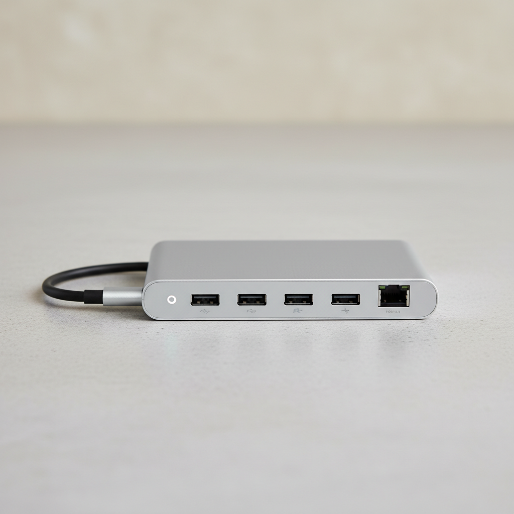 Hub USB-C kompakt me 7 porte dhe kabllon e shkurtër