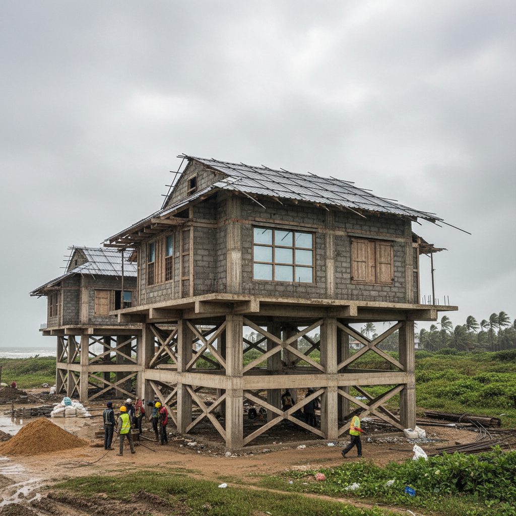 Monsoon-resistant housing construction in cyclone zone on Odisha coast India