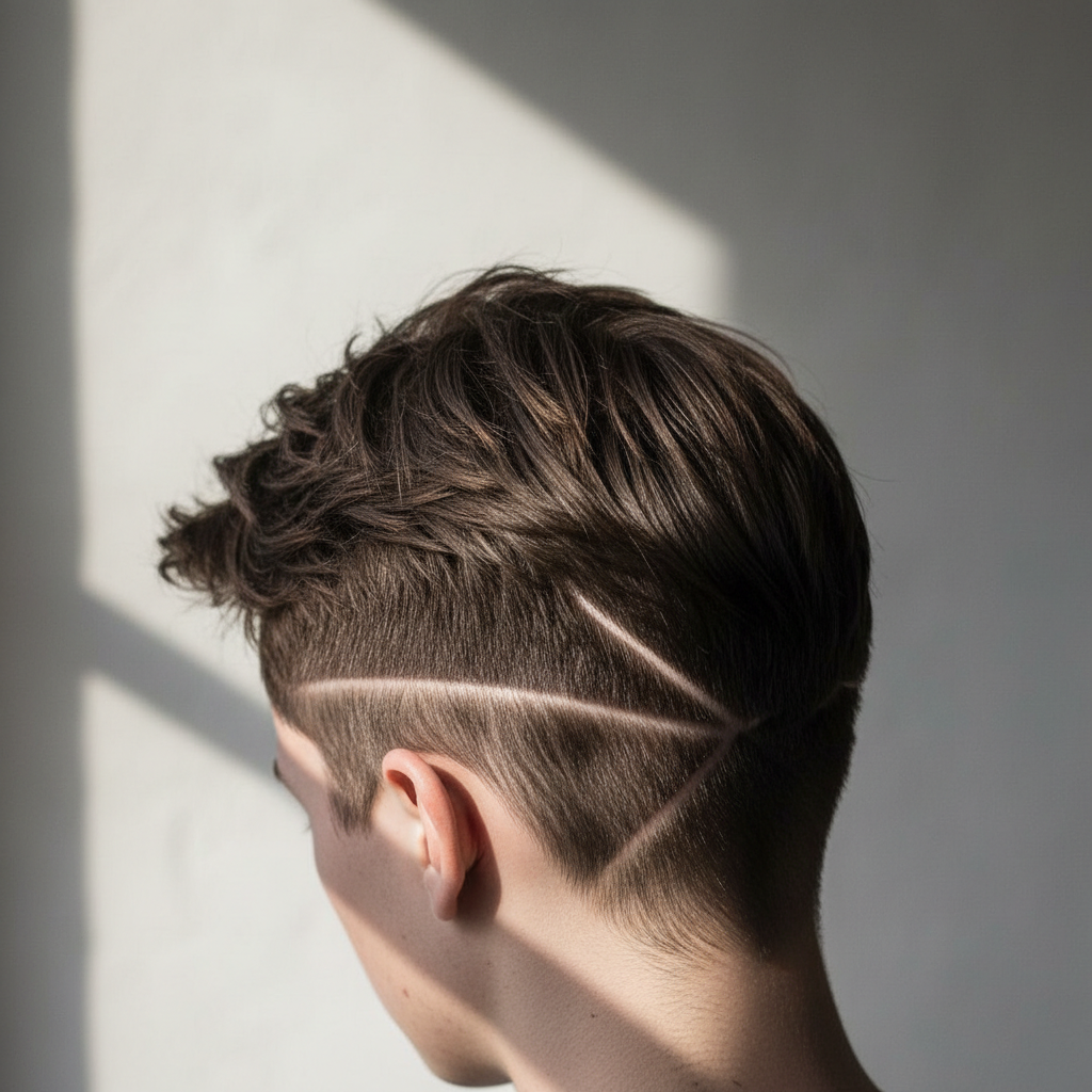 Editorial razor cut with sharp geometric lines and undone texture
