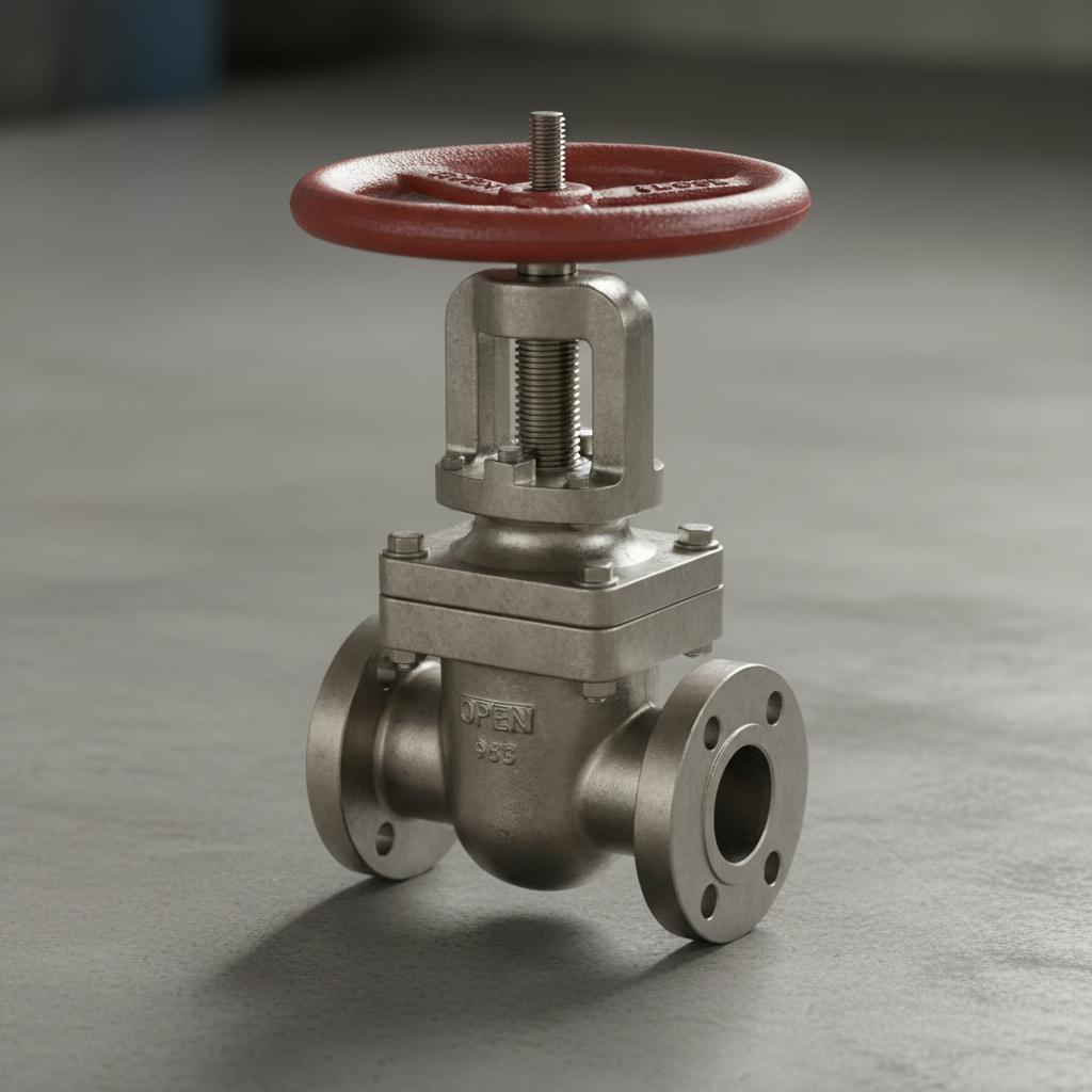 Heavy-duty gate valve with rising stem and large handwheel, industrial grey finish