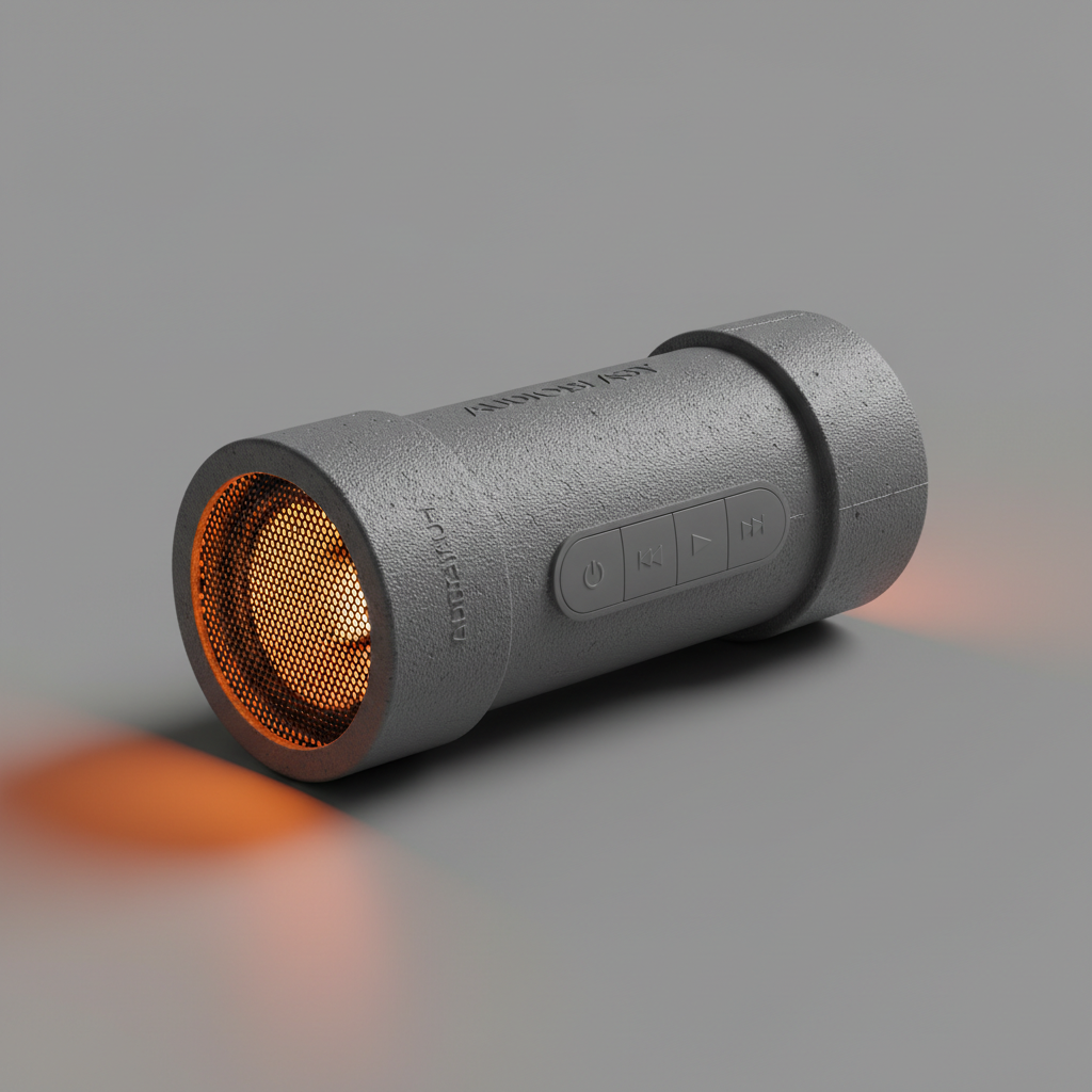 Cylindrical PVC pipe Bluetooth speaker with warm orange ambient lighting — the original Turn-Up Standard model