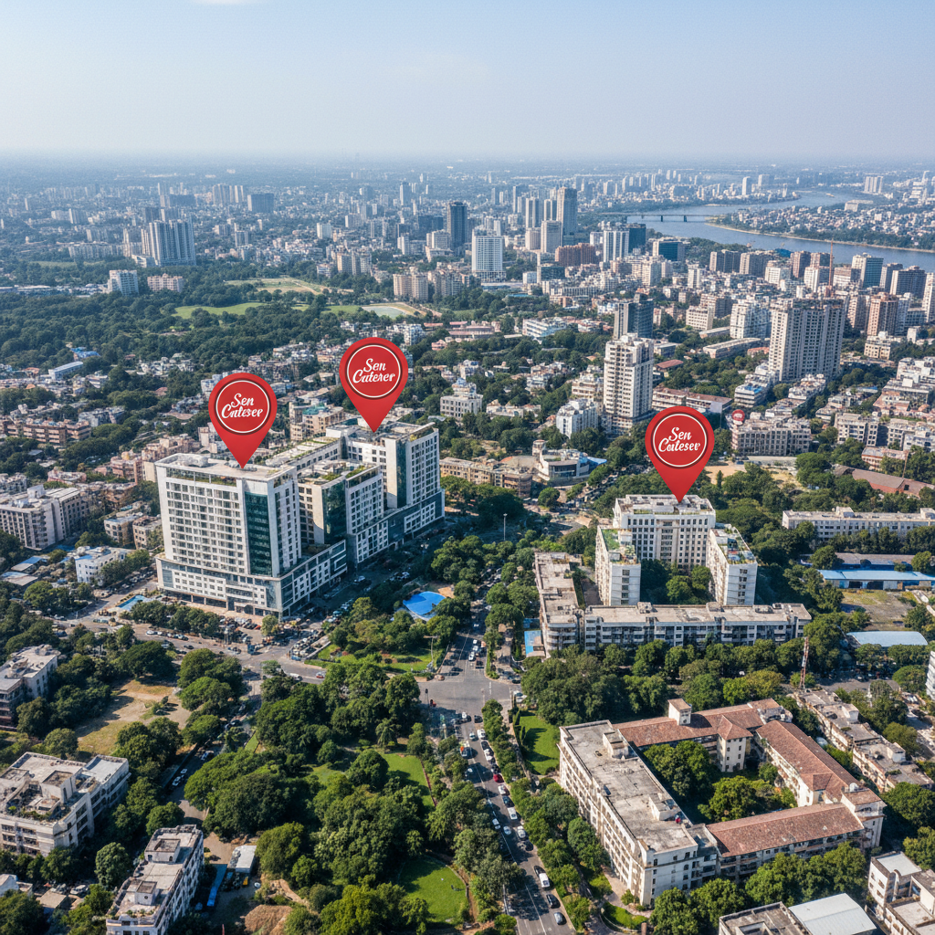 Aerial view of South Kolkata cityscape with EM Bypass and water bodies visible