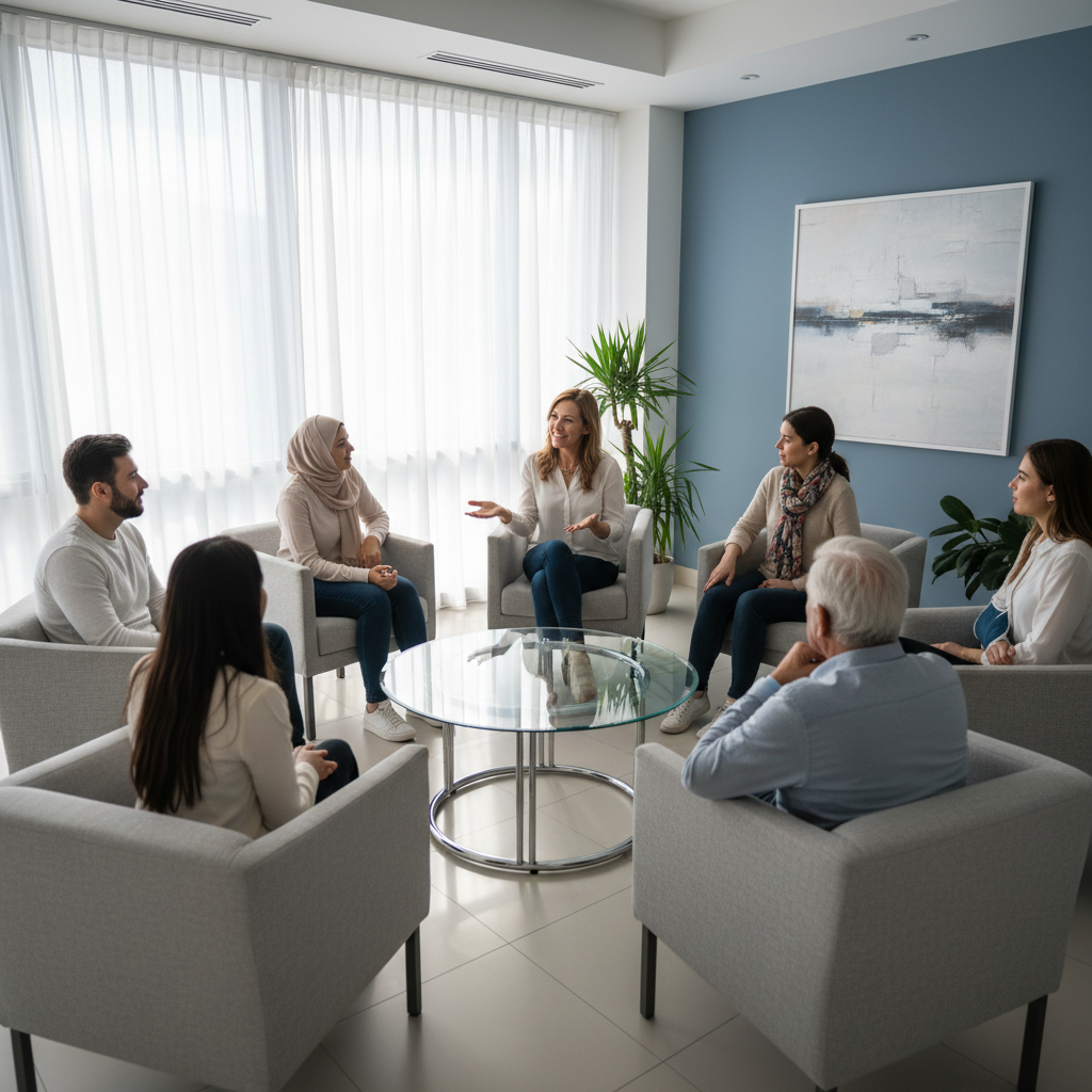A circle leader facilitating a support group discussion