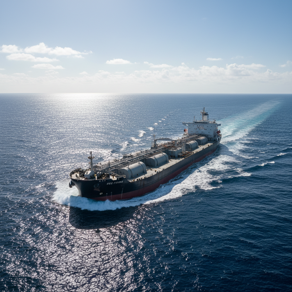 Large cargo ship transporting petroleum products across ocean waters