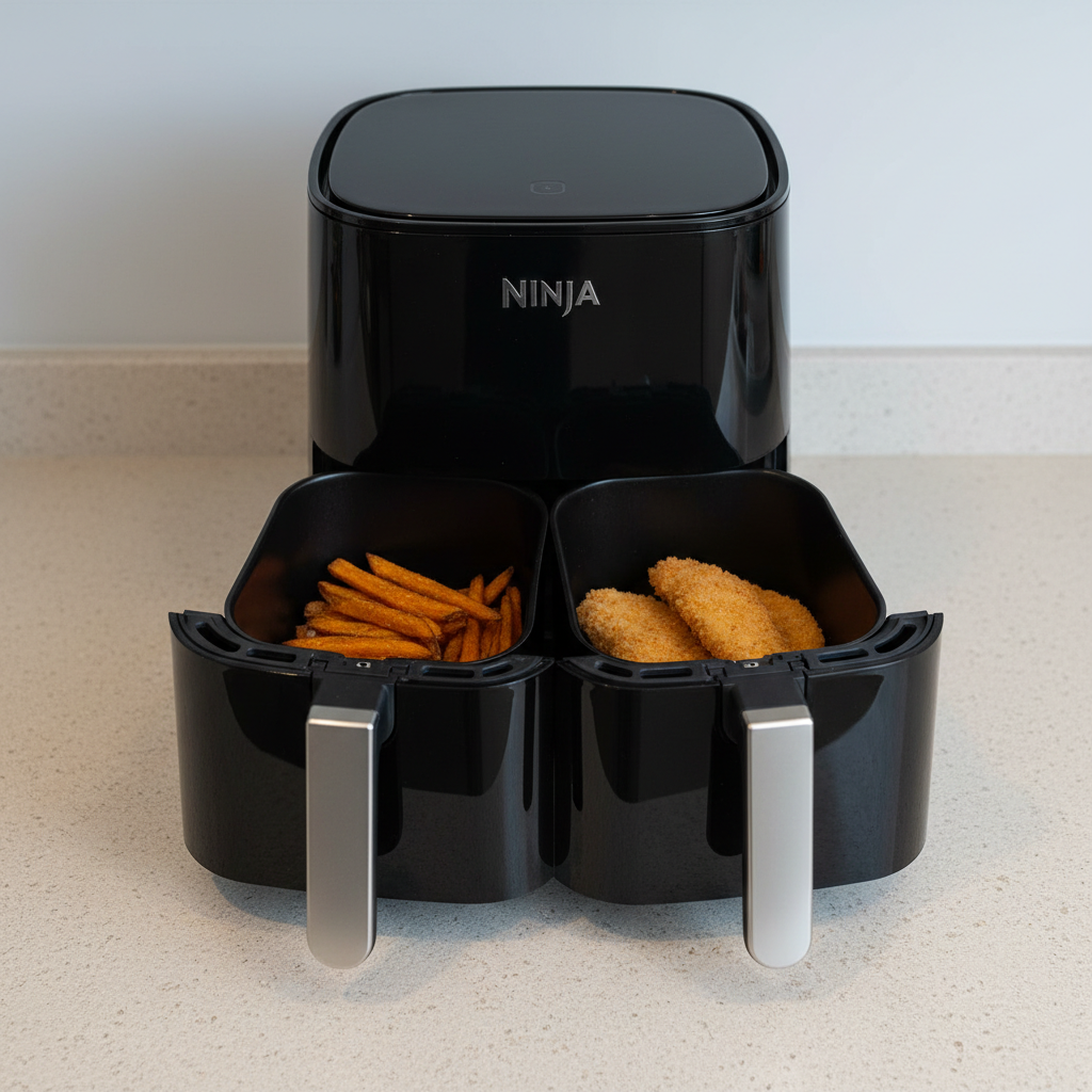 Ninja Dual Zone AF400EU airfryer zwart met twee lades open bovenaanzicht