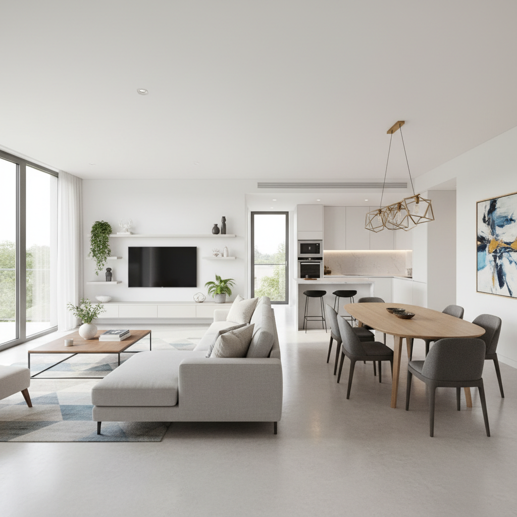 Modern 3BHK apartment interior with open living space in Koramangala Bengaluru
