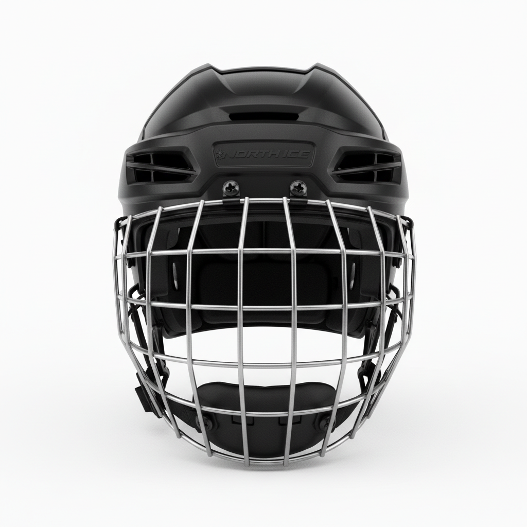 Casque de hockey rouge certifié Hockey Canada sur fond blanc