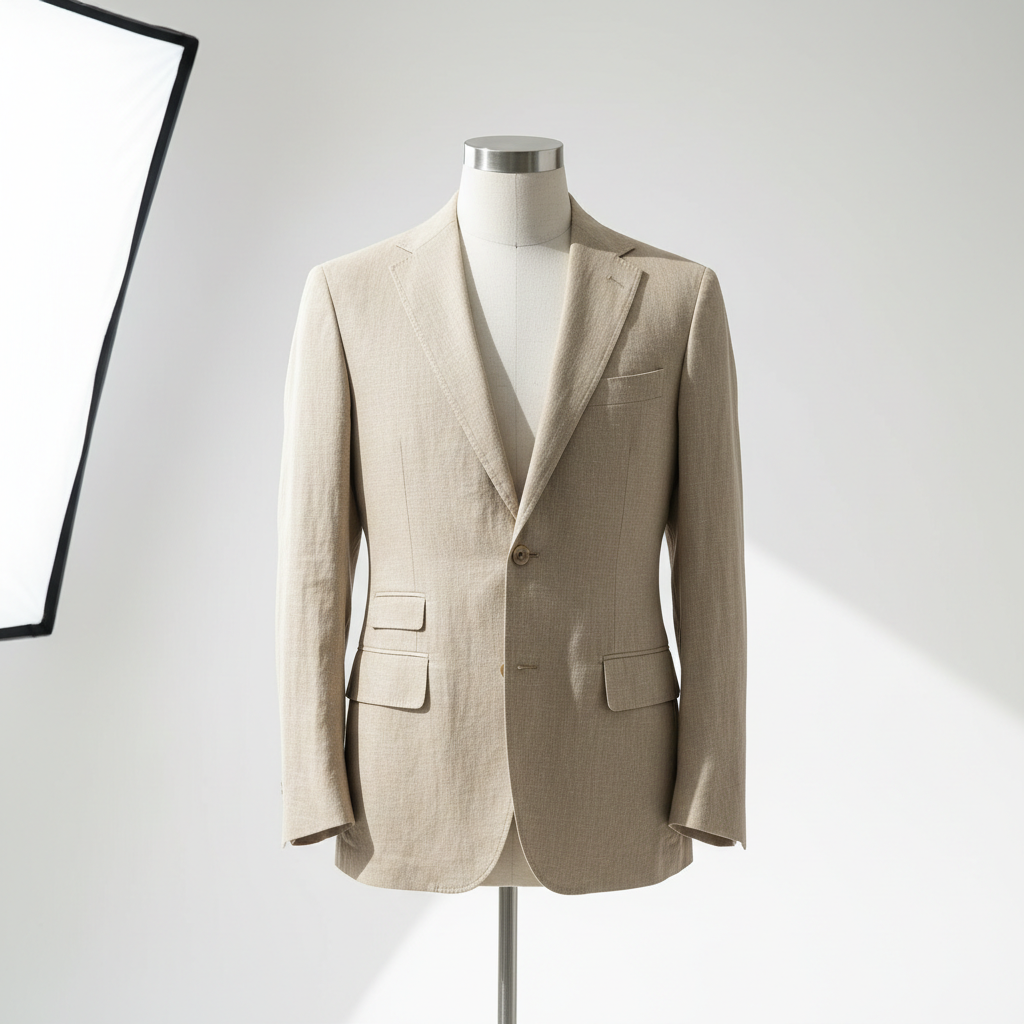 Tailored linen blazer on dark mannequin editorial
