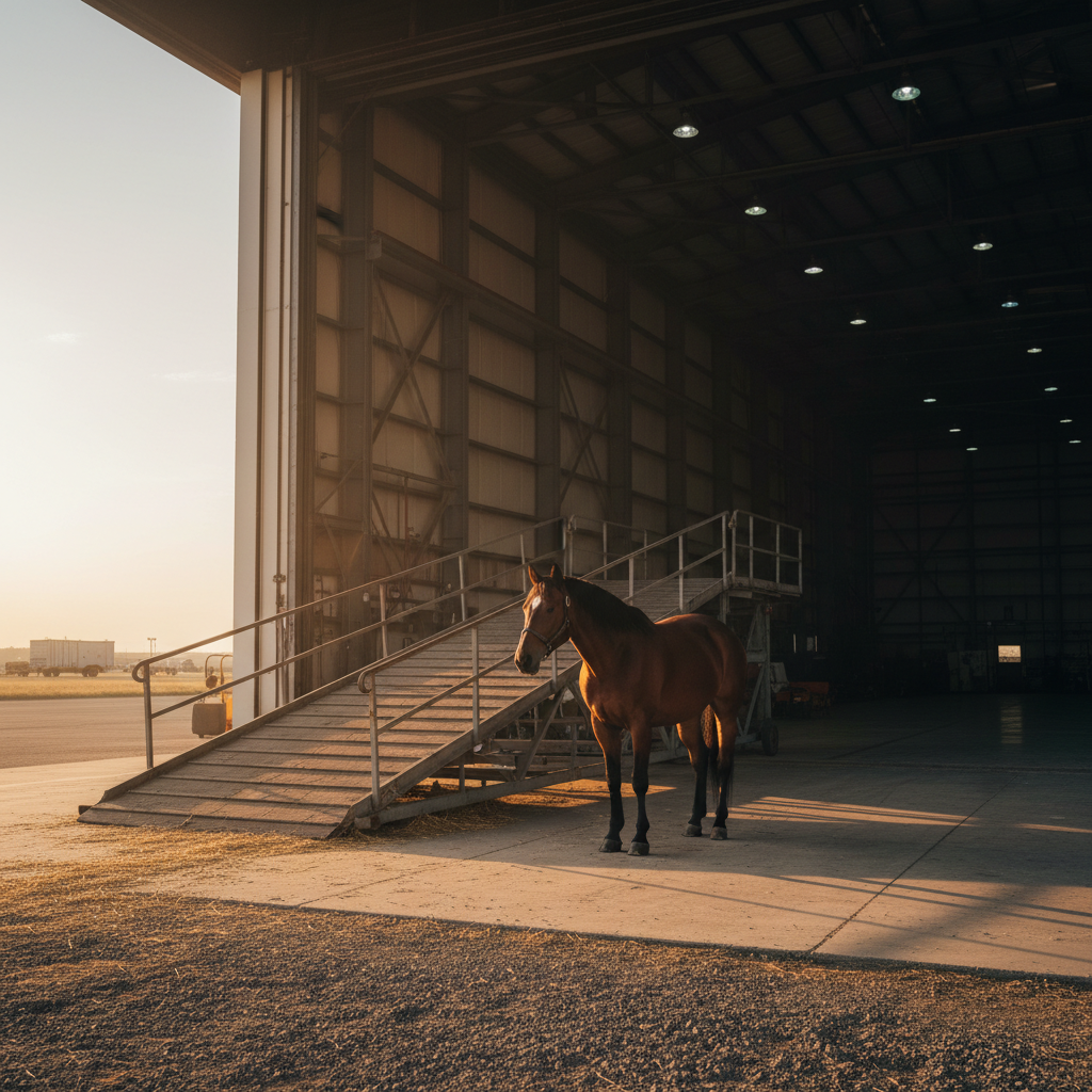 Horse loading ramp at golden hour