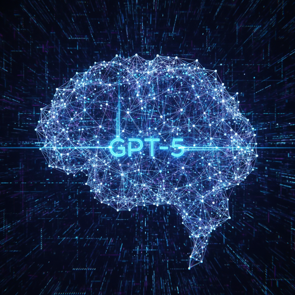 Abstract blue neural network on dark background representing AI language model
