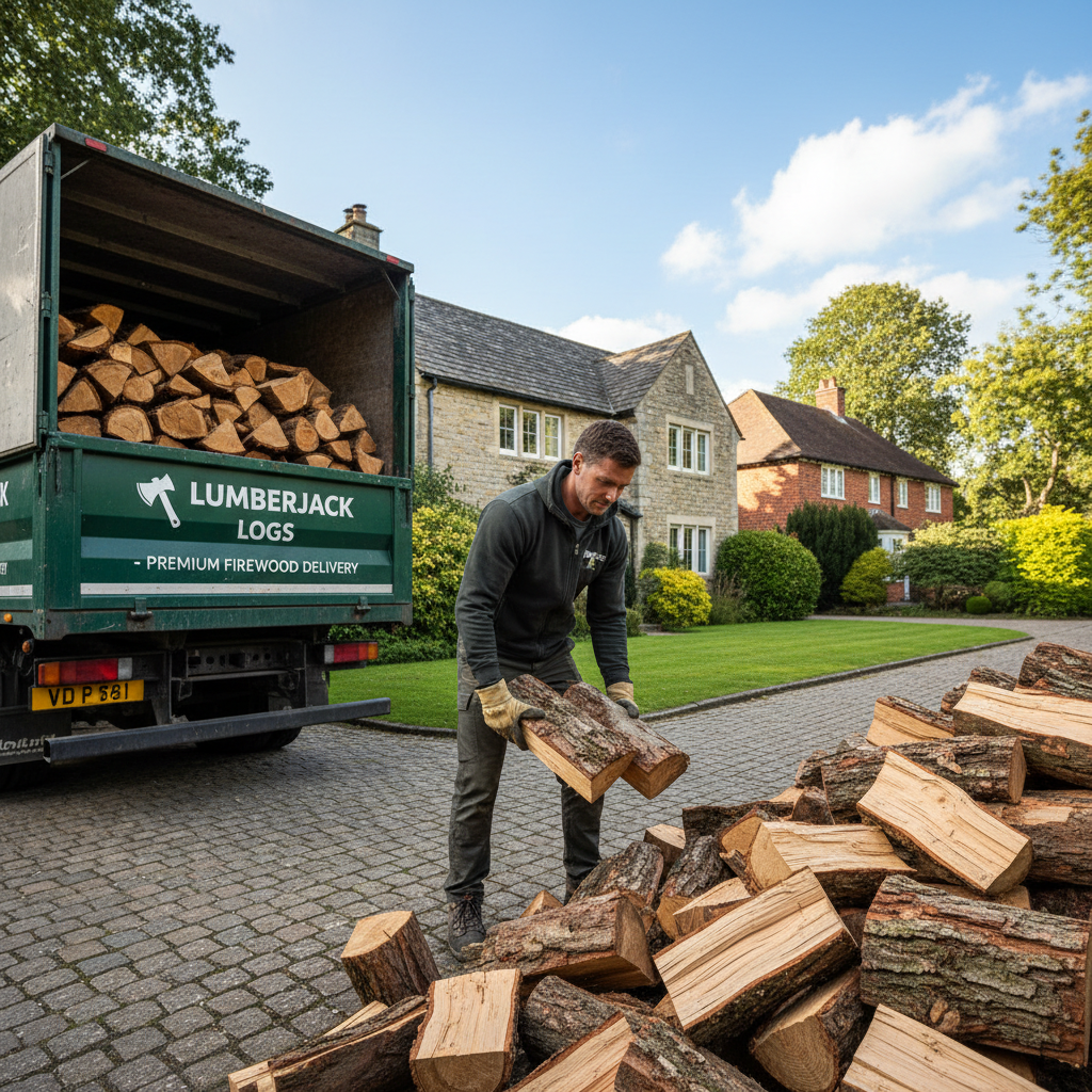 Delivery truck with lumber at a residential construction site, professional and punctual service