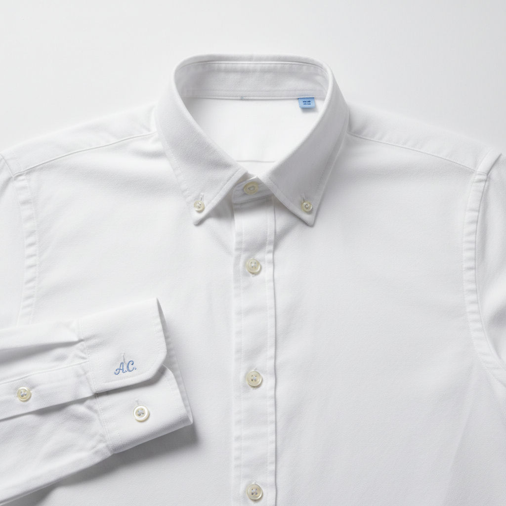 Light blue formal oxford shirt with collar and buttons visible