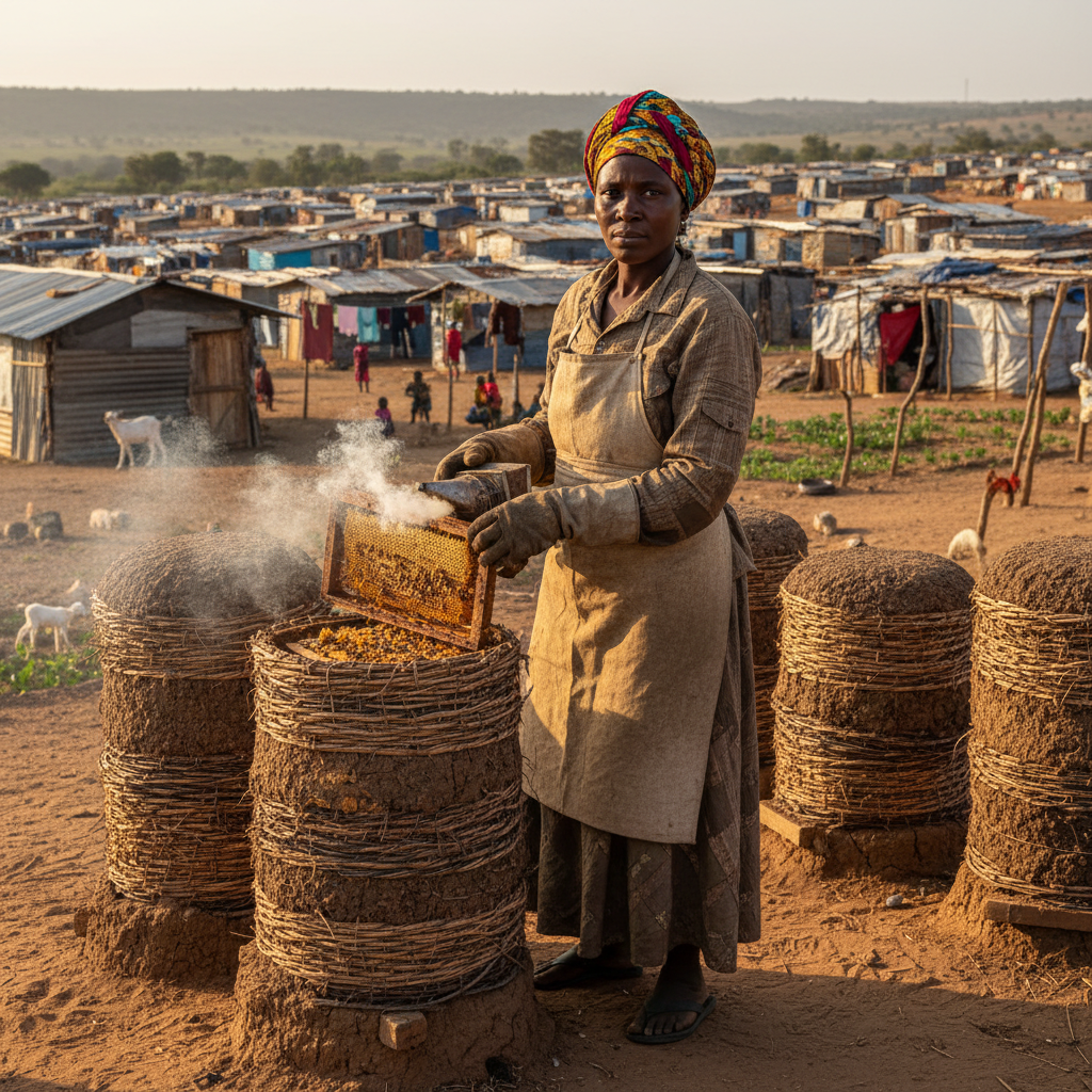 East African woman with head covering in outdoor setting