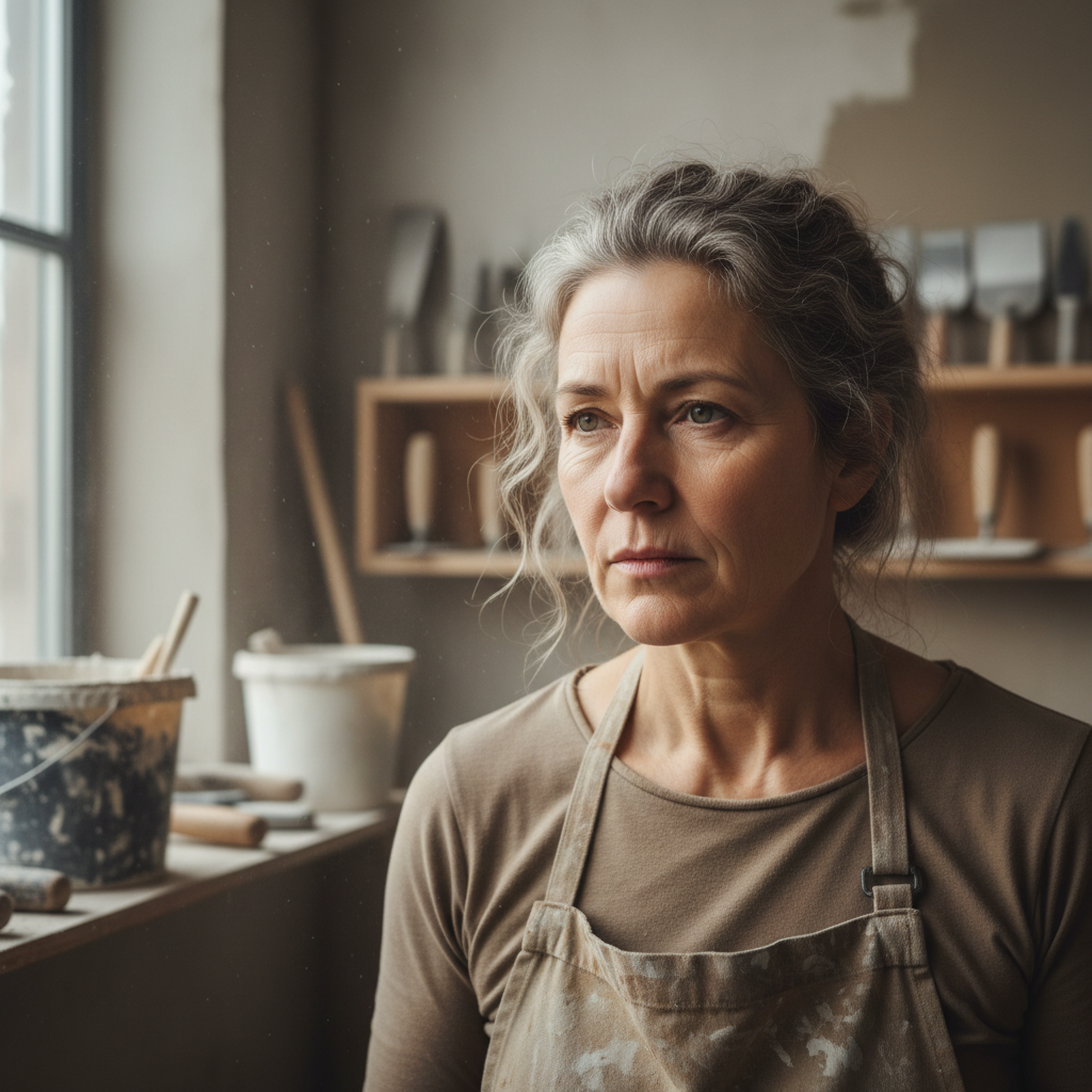 Diane Kowalski, Venetian plaster specialist, portrait in workshop setting