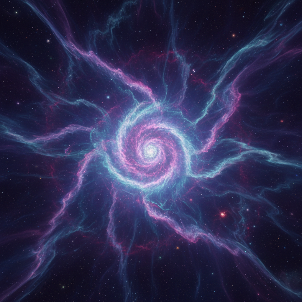 Dark space nebula with swirling purple and blue cosmic dust