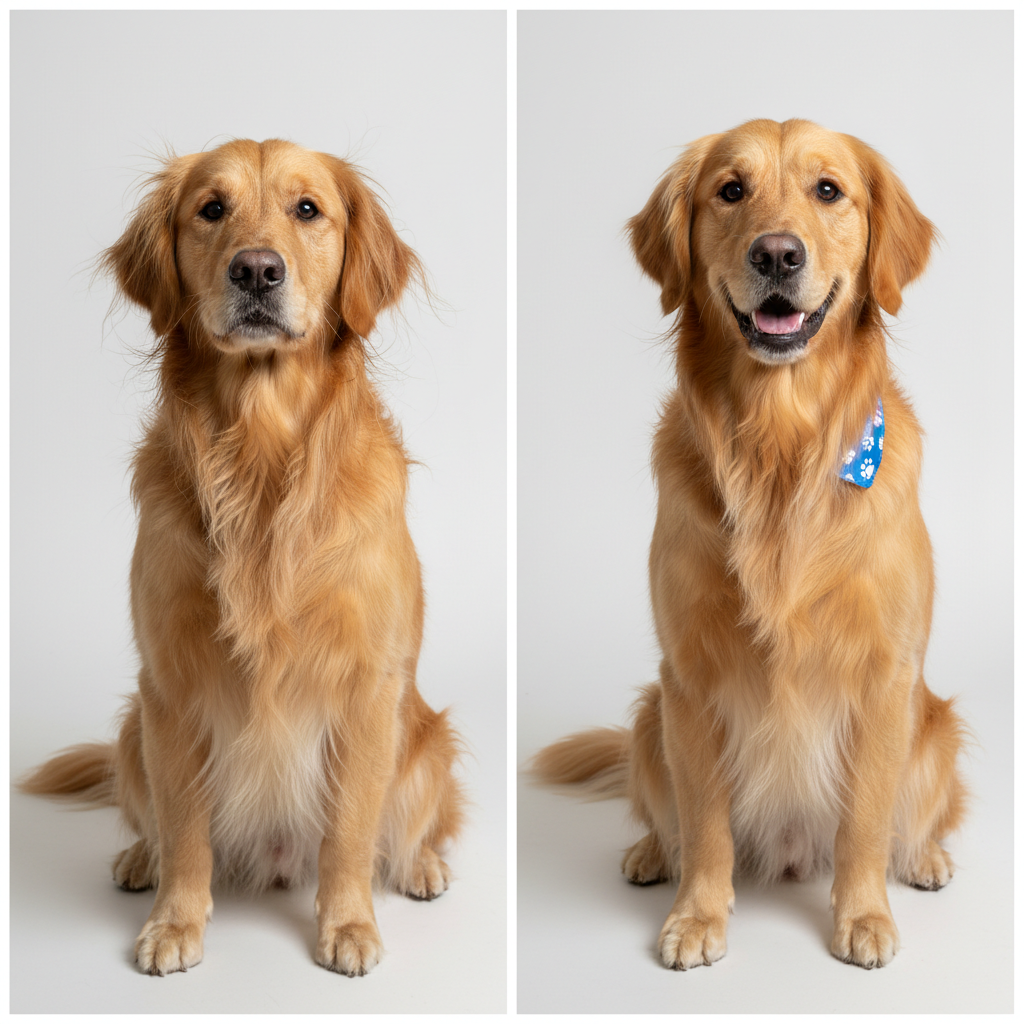 Professional before and after golden retriever grooming post
