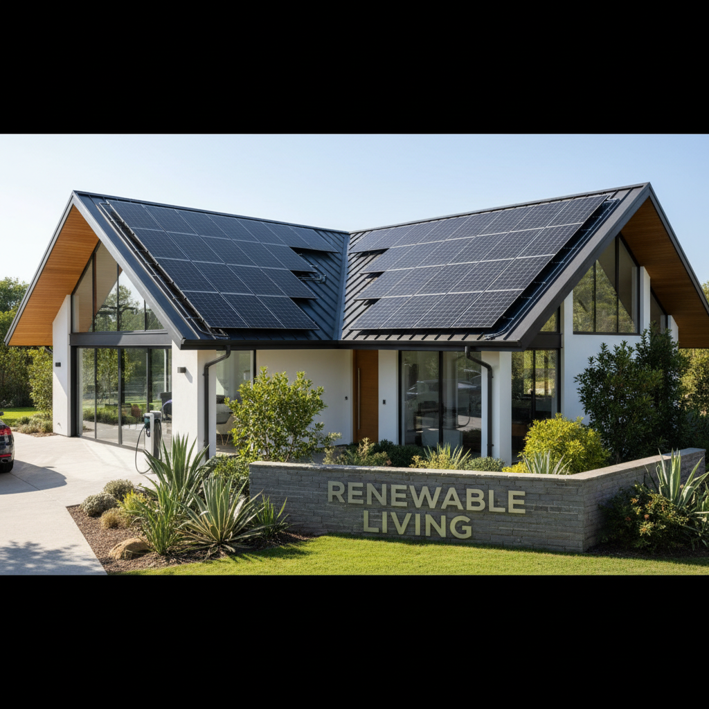 Solar panel installation on residential roof with modern energy-efficient design