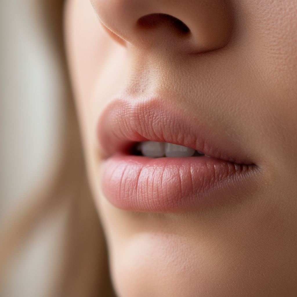 Close-up of naturally full lips with classic volume technique showing balanced, natural-looking fullness