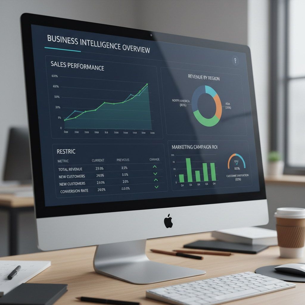 Business analytics dashboard on computer screen
